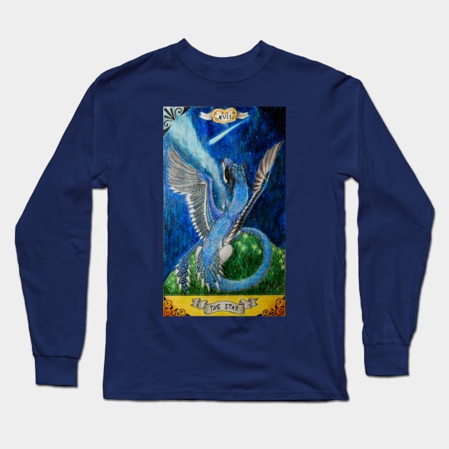 Blue Jay Dragon Tarot Card - The Star Long Sleeve T-Shirt by Lycoris ArtSpark